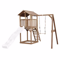 AXI Beach Tower with Single Swing Brown - Toboggan Blanc, Salle de jeux sur pilotis, 3 an(s), Toboggan, Marron, Blanc