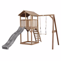 AXI Beach Tower with Single Swing Brown - Toboggan Gris, Salle de jeux sur pilotis, 3 an(s), Toboggan, Marron, Gris