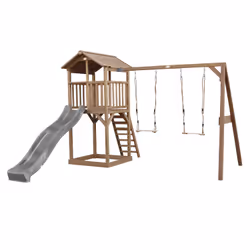 AXI Beach Tower with Double Swing Brown - Toboggan Gris, Salle de jeux sur pilotis, 3 an(s), Toboggan, Marron, Gris