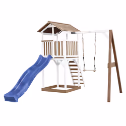 AXI Beach Tower with Single Swing Brown/White - Blue Slide, Salle de jeux sur pilotis, 3 an(s), Toboggan, Bleu, Marron, Blanc