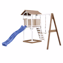 AXI Beach Tower with Single Swing Brown/White - Blue Slide
