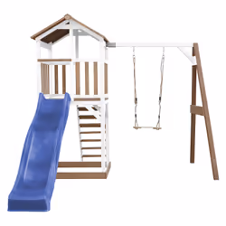 AXI Beach Tower with Single Swing Brown/White - Blue Slide