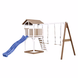 AXI Beach Tower with Double Swing Brown/White - Blue Slide