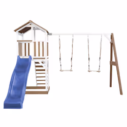 AXI Beach Tower with Double Swing Brown/White - Blue Slide