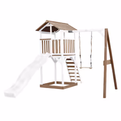 AXI Beach Tower with Single Swing Brown/White - Toboggan Blanc, Salle de jeux sur pilotis, 3 an(s), Toboggan, Marron, Blanc