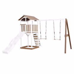 AXI Beach Tower with Double Swing Brown/White - Toboggan Blanc, Salle de jeux sur pilotis, 3 an(s), Toboggan, Marron, Blanc