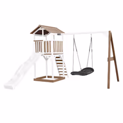 AXI Beach Tower with Roxy Nest Swing Brown/white - Toboggan Blanc, Salle de jeux sur pilotis, 3 an(s), Toboggan, Marron, Blan ...