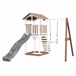 AXI Beach Tower with Single Swing Brown/White - Toboggan Gris, Salle de jeux sur pilotis, 3 an(s), Toboggan, Marron, Gris, Bl ...