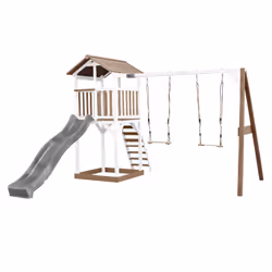 AXI Beach Tower with Double Swing Brown/White - Toboggan Gris, Salle de jeux sur pilotis, 3 an(s), Toboggan, Gris, Blanc, Jau ...