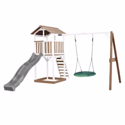 AXI Beach Tower with Summer Nest Swing Brown/White - Toboggan Gris, Salle de jeux sur pilotis, 3 an(s), Toboggan, Marron, Gri ...