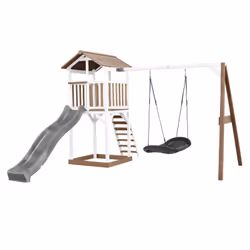 AXI Beach Tower with Roxy Nest Swing Brown/white - Toboggan Gris, Salle de jeux sur pilotis, 3 an(s), Toboggan, Marron, Gris, ...