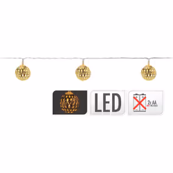 Guirlande a piles 10 leds boules couleur or (2,5cm), 10 led lumière chaude, 2xaa boîtes a piles (non incluses), distance entr ...