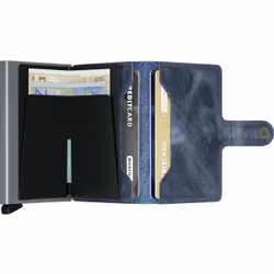 Secrid Miniwallet Vintage Portefeuille Bleu Aluminium, Cuir
