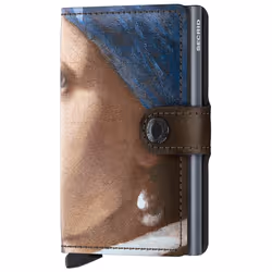 Secrid Miniwallet Art, Portefeuille, Beige, Bleu, Aluminium, Cuir, Image, Pearl Earring, Fermeture par pression