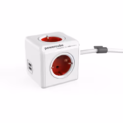 Allocacoc PowerCube Extended USB, 1,5 m, Intérieure, Type F, Type F (CEE 7/4), 1 mm², Rouge, Blanc