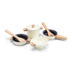 Dinette - NEW CLASSIC TOYS - Ensemble de casseroles en métal - 7 pièces - Ustensiles en bois - 2 ans à 6 ans