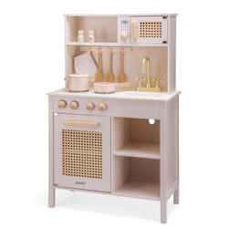Cuisine en bois et rotin - NEW CLASSIC TOYS - Modèle 11046 - Rose - 2 plaques de cuisson - 3 ans et plus
