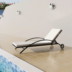 Vidaxl - Chaise longue avec coussin et roues Résine tressée Noir