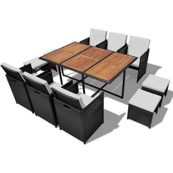 vidaXL Salon de jardin encastrable 11 pcs Rotin et bois dacacia Noir