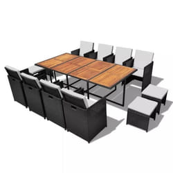 vidaXL Salon de jardin encastrable 13 pcs Rotin et bois dacacia Noir