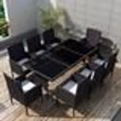 vidaXL Ensemble à manger d'extérieur 9pcs coussins résine tressée noir