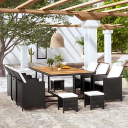 vidaXL Salon de Jardin et Coussins 11 pcs Table et Chaises de Salle à Manger Meubles de Patio Extérieur Résine Tressée Noir42550