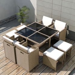 Vidaxl - Salon de jardin encastrable avec coussins 9 pcs Rotin Beige