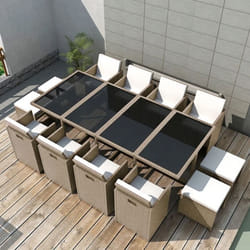 vidaXL Salon de Jardin Encastrable 13 pcs Mobilier de Patio Mobilier de Terrasse Mobilier dExtérieur Résine Tressée Beige42558