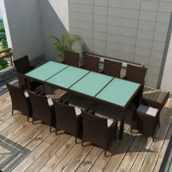 vidaXL Ensemble à manger d'extérieur et coussins 11 pcs résine tressée - TU