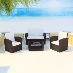 vidaXL Salon de jardin 4 pcs avec coussins Résine tressée Marron - TU