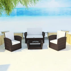 vidaXL Salon de jardin 4 pcs avec coussins Résine tressée Marron - TU