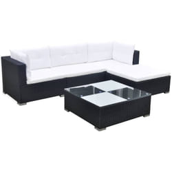 Salon de jardin 5 pcs avec coussins Résine tressée Noir