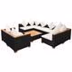 vidaXL Salon de jardin 9 pcs avec coussins Résine tressée Noir - TU