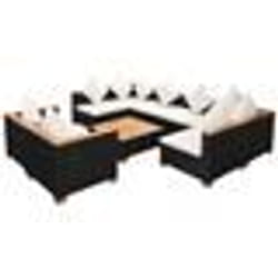 vidaXL Salon de jardin 9 pcs avec coussins Résine tressée Noir - TU