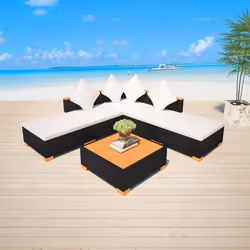 vidaXL Salon de jardin 6 pcs avec coussins résine tressée noir - TU