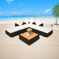 vidaXL Salon de jardin 6 pcs avec coussins résine tressée noir - TU