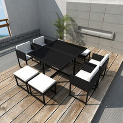 Vidaxl - Salon de jardin 9 pcs avec coussins Résine tressée Noir
