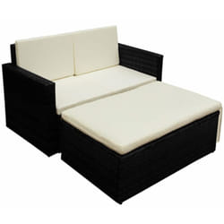 vidaXL Salon de jardin 2 pcs avec coussins Résine tressée Noir