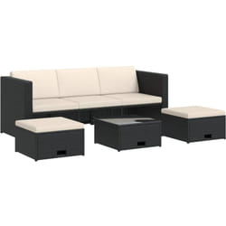 vidaXL Salon de jardin 4 pcs avec coussins Résine tressée Noir - TU