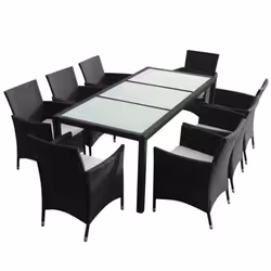 vidaXL Ensemble à manger d'extérieur 9pcs coussins résine tressée noir - TU