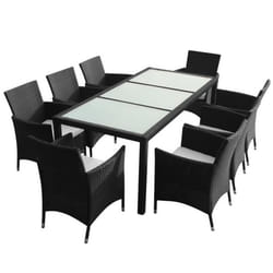 vidaXL Ensemble à manger d'extérieur 9pcs coussins résine tressée noir - TU