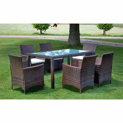 vidaXL Ensemble à manger d'extérieur 7 pcs et coussins Résine tressée - TU