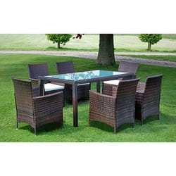 vidaXL Ensemble à manger d'extérieur 7 pcs et coussins Résine tressée - TU