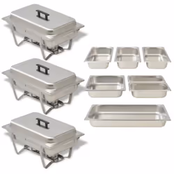 Cet ensemble de 3 chauffe-plats est très pratique et idéal pour maintenir les aliments tièdes ou chauds pendant des périodes  ...