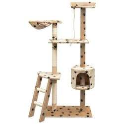 Arbre à chat et griffoir Sisal 150 cm Empreintes de pattes Beige