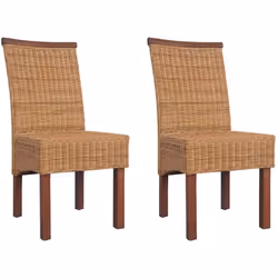 Cet ensemble de chaises de salle à manger en rotin authentique, avec un aspect tropical, présente une bande décorative en boi ...