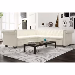 vidaXL Canapé d'angle Chesterfield 5 plc Cuir artificiel Blanc - TU
