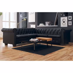 vidaXL Canapé d'angle Chesterfield 5 places Cuir synthétique Noir - TU