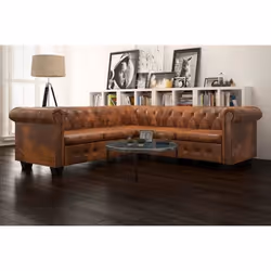 vidaXL Canapé d'angle Chesterfield 5 plcs Cuir artificiel Marron - TU