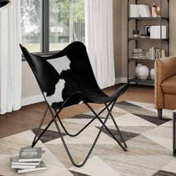 Vidaxl - Chaise papillon noir et blanc cuir de vache